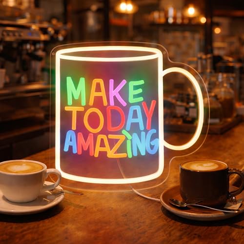 Image of Make Today Amazing LED Neon Sign, Inspirational Wall Decor Dimmable USB Powered Neon Light for Bedroom, Living Room, Office, Bar Decor Holiday Birthday Gift