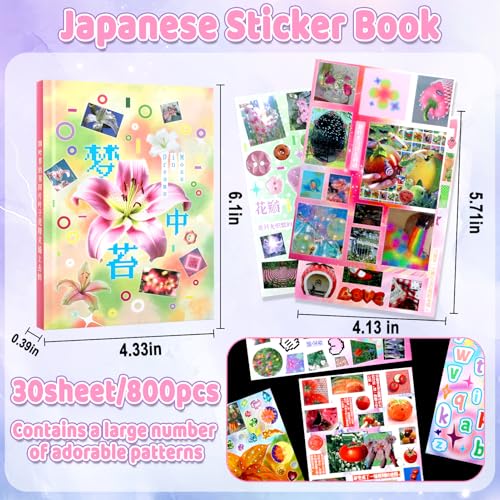 Image of 900Pcs Japanese Sticker Book Cat Kawaii Cute Scrapbook Stickers Travel Bulk Heisei Retro Stickers for Journaling Adult Y2k Aesthetic Korean Sticker Animal Toploader Decor DIY Manga Style Gifts Moss