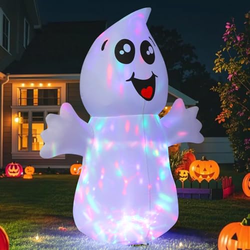 Image of GOOSH 5 FT Halloween Inflatable Ghost Outdoor Decoration with Magic Light, Blow Up Yard Decoration with Built-in LEDs for Garden Lawn Indoor Party Holiday Decor