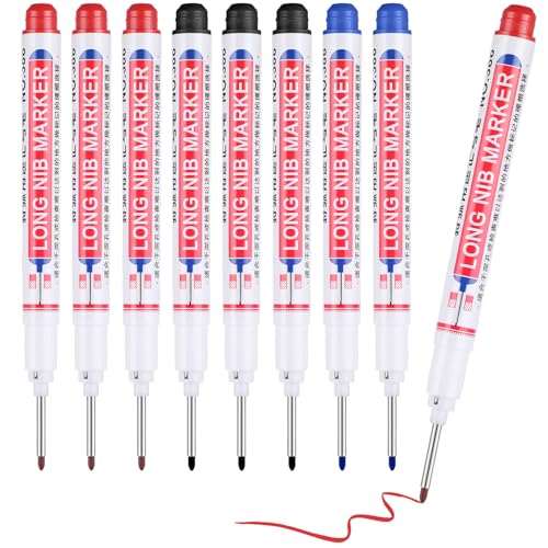 LIQWEI 8 Stück Tieflochmarker Bohrlochmarker, Lochmarker 20mm Extralange Spitze, Bohrlochmarker Metall für Fliesen Metall Holz Handwerk Stein (Schwarz+Blau+Rot)