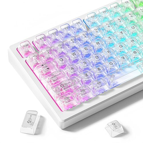 Image of dagaladoo White Clear keycaps,Transparent keycaps 60 75 100 Percent,Ceramic Jelly Key caps Set,Shine Through Key caps,MDA Profile Keyboard Key Cap for Mx Switches Mechanical Keyboard