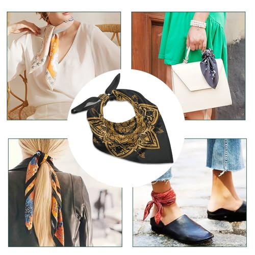 in Gold And Black Silk Scarf for Women Square Hair Neck Scarves Fashion Neck Scarf Soft Satin Headscarf4