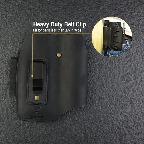 VIPERADE PJ15 Multitool Sheath for Belt, EDC Leather Sheath, Leather Flashlight Holster, EDC Belt Organizer, Leather EDC Pocket Organizer with Key Holder, Flashlight Sheath