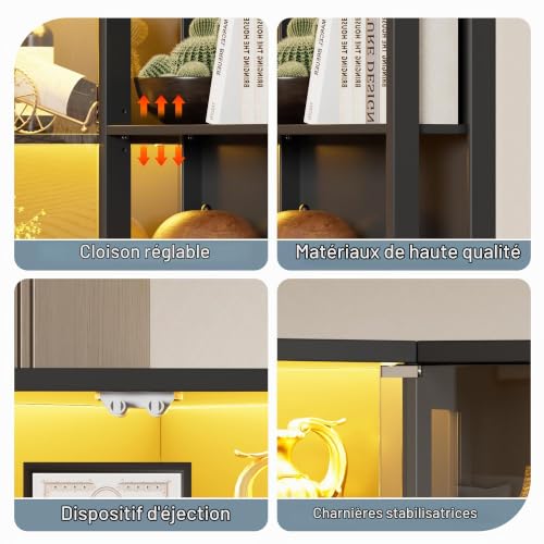Elancee Vitrine en Verre avec LED, Vitrine pour Collection, 6 Couches Multifonction en Verre Debout,Armoir de Vitrine Moderne,Armoire de Salon, Bureau,Chambre,Noir,100x116.5x60 cm – vue 5