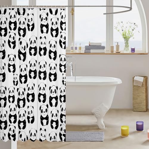 Image of Panda Shower Curtain for Bathroom Stalls Bathtubs Cute Animal Bathroom Shower Curtain Set Decorative Panda Bear Printed Bath Curtain Cartoon Giant Panda Design Waterproof Bathroom Curtains 72x78 Inch