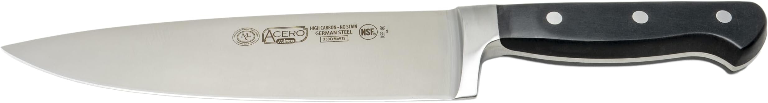 Winco 8" Chef Knife, Triple Riveted, Full Tang Forged Blade