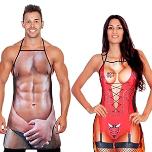 2 Stück Lustige Geschenke Set für Herren Damen Neuheit Grillschürze Muskel Kochschürzen Verstellbar Wasserdicht…