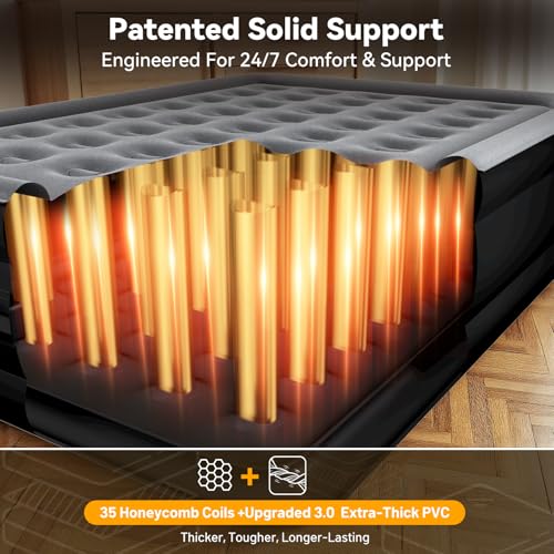 Image of VOSSER Queen Air Mattress with Built in Pump,18'' Raised Self Inflatable Mattress,Blow Up Mattress in 3 Mins,Puncture-Resistant Airbed for Floor&Home,Queen Size Air Matress for Adults,660lb Max,Black