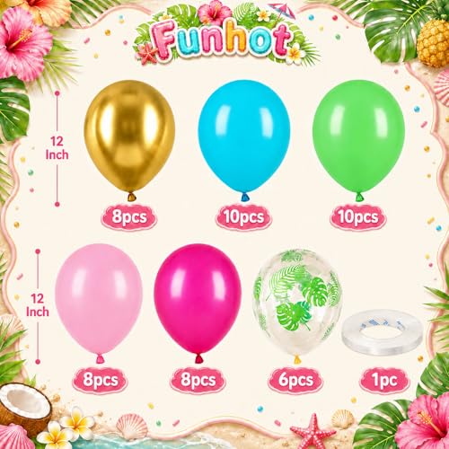 Image of Tropical Balloons, 50Pcs 12 Inch Pink Green Teal Gold Printed Latex