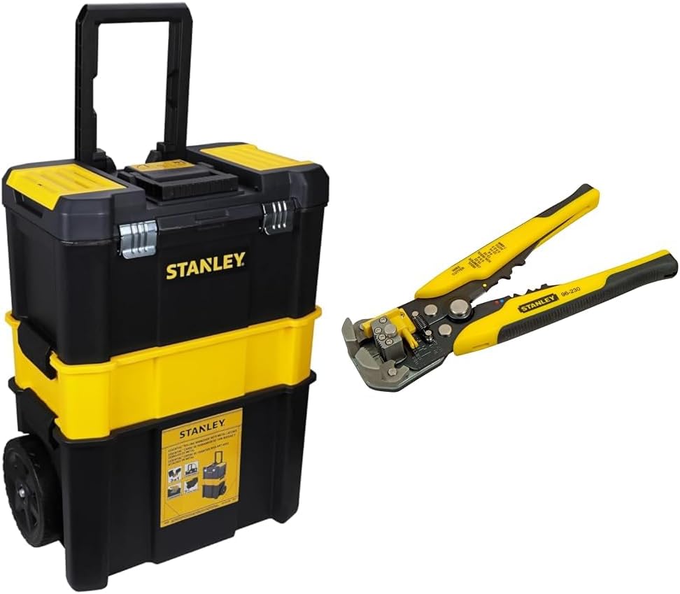 STANLEY Essential Rolling Workshop Toolbox, 3 Tier Stackable Units, STST1-80151 & FATMAX Automatic Wire Stripper, Strips 10-22 AWG wire with Spring loaded handles