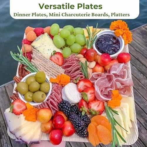 8 Inch Square Palm Leaf Disposable Plates Set - Pack of 50 | Eco-Friendly Alternative to Paper Plates for Parties, Events, and Entertaining