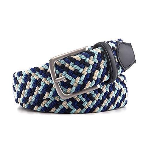 Fabio Valenti Woven Stretchy Braided Belts For Men & Women, Golf Casual Belt (S（Fits Waist 28" - 32"） S, Navy/Blue/White) #TOP1
