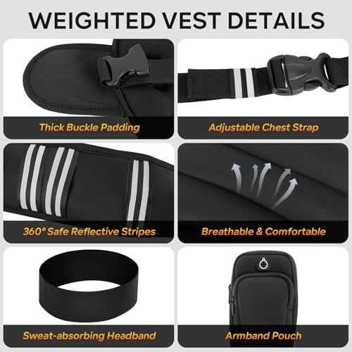 Image of SANLIKE Weighted Vest for Men & Women, Adjustable with Reflective Stripes | Available in 6.6 lb & 11 lb, includes armband and headband for workout, running and strength training