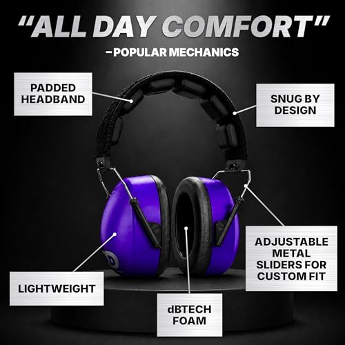 Image of DECIBEL DEFENSE Professional Safety Ear Muffs 37dB NRR - The HIGHEST Rated & MOST COMFORTABLE Ear Protection for Shooting & Industrial Use - THE BEST HEARING PROTECTION...GUARANTEED (PURPLE)