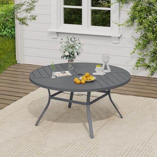Image of VICLLAX 50 inch Round Outdoor Table, Patio Dining Table for 6 with Umbrella Hole for Garden Lawn Deck Backyard, Dark Grey