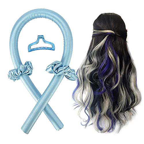 Women Heatless Curling Rod Headband, No Heat Curl Ribbon with Hair Clips and Scrunchie, Sleeping Curls Silk Ribbon Hair Rollers, DIY Hair Styling Tools Kit for Soft Headband Wave Formers Hair Curlers