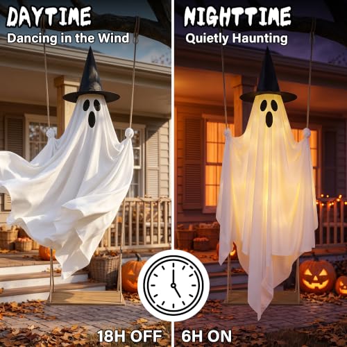 Halloween Swinging Ghost Outdoor Decor-5.1FT Ghost on Swing，Hanging Ghost — view 5