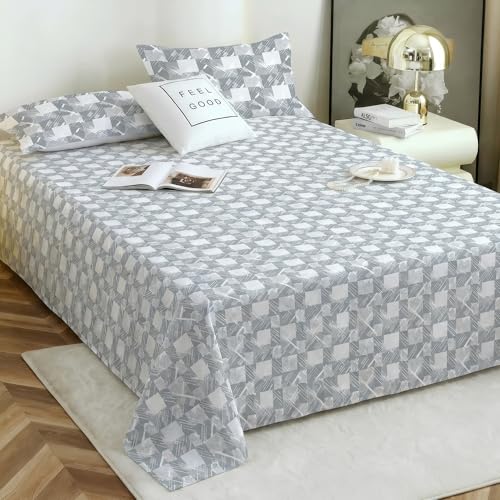 Image of Story@Home 190 TC Cotton Double Bedsheet Set with 2 Pillow Covers | Soft Breathable Fabric | 250 x 225 cm Double Bed Sheet |Grey Geometric Printed Bedding for Bedroom