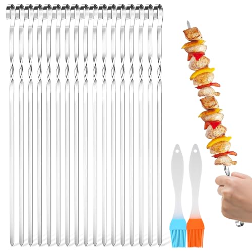 24 Stück Grillspieße Edelstahl, 30cm Schaschlikspiesse Grill Kebab Spieße Flacher Edelstahl-Grillspieß Vermeiden Sie Rostbildung, für Grillpartys im Freien und im Garten (A)