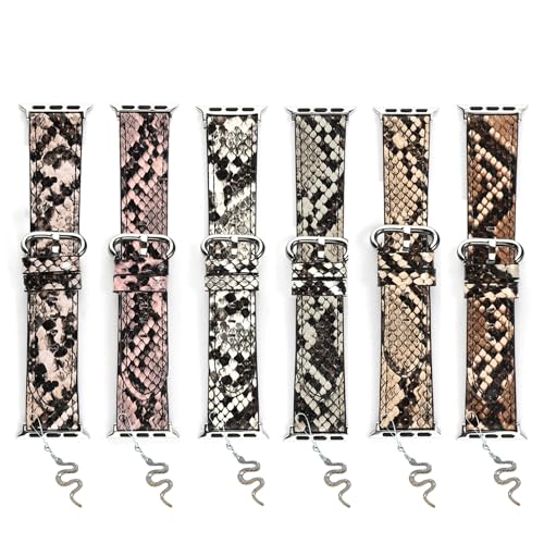 Snakeskin Leather Sport Bands Compatible with Apple Watch Band 38mm 40mm 41mm 42mm 44mm 45mm 46mm 49mm Snakes Serpentn Apple Watch Strap Compatible with iWatch S10/S1-9/Ultra/SE (D,38/40/41mm)