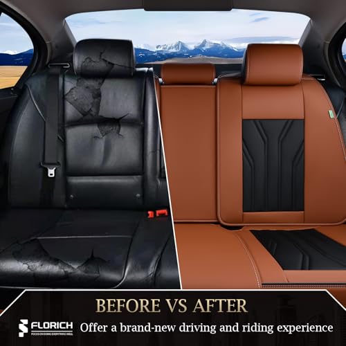Image of FLORICH Rear Seat Covers Leather Car Seat Covers Waterproof Back Seat Cover Automotive Seat Covers Universal Seat Cushion Protector for Most Cars Trucks SUV-Brown&Black
