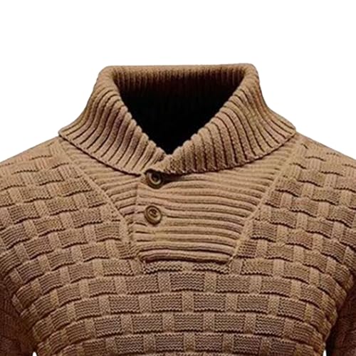 Mens Ribbed Edge Shawl Pullover Cable Knit Button Sweaters Tops Twist Long Sleeve Textured Sweaters3