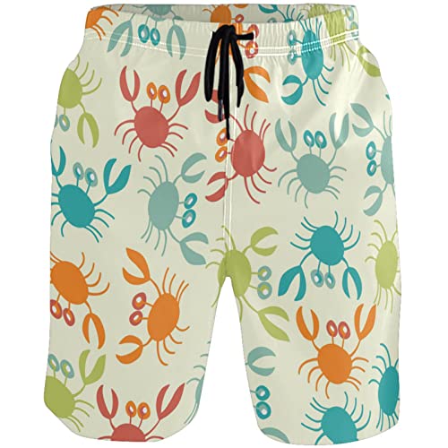 visesunny Crab Colorful Pattern Men's Swim Trunks Quick Dry Bathing Suits Beach Swim Shorts