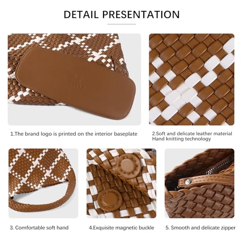 Image of Woven Bag for Women Vegan Leather Tote Bag Large Summer Beach Travel Handbag and Purse Retro Handwoven Shoulder Bag