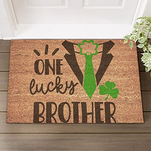Image of UanMere Coir Mat Front Porch Easy to Clean One Lucky Brother Outdoor Mats for Patio Waterproof 24x36in Irish St Patricks Day Decorations Thick Durable Rug Outdoor Entry Way & Front Porch Décor