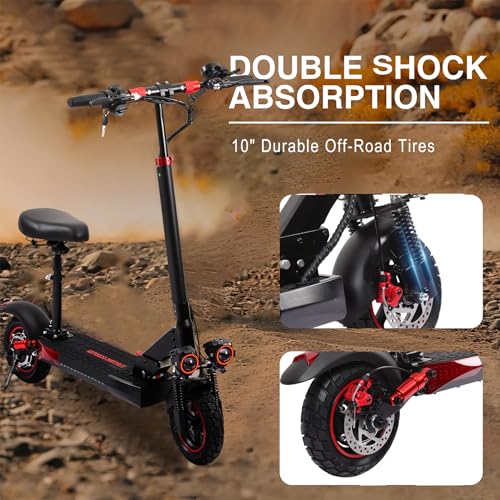 Image of Electric Scooter Adults,1200 /1600W Motor, 30 /34 MPH Top Speed & 30 /40 Miles Range, 48V 18 /21AH Big Battery, 10 /11 inch Off-Road Tire Folding E Scooter with Seat, Dual Braking System, Double Suspension