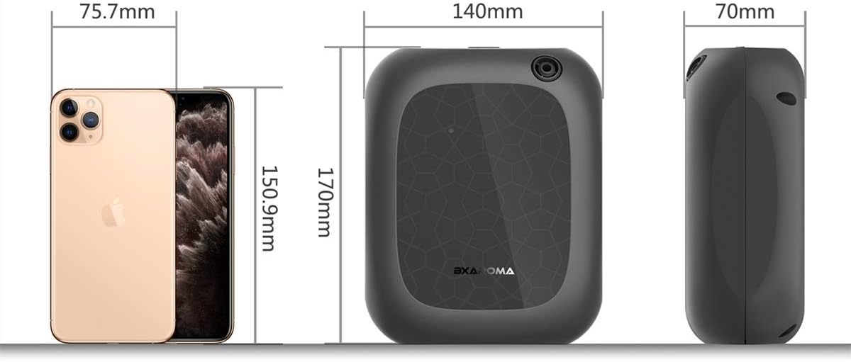 Diagram showing the dimensions of the DIFFMELY X200-Black diffuser compared to a smartphone