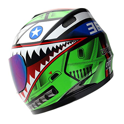 WOW Motorcycle Full Face Helmet Street Bike BMX MX Youth Kids Shark Green; Size M (19.7/20.3 Inch)