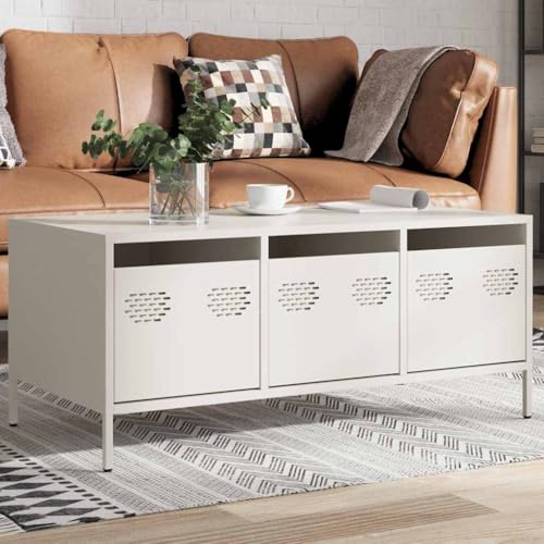 Mesa de Centro Acero Laminado en frío Blanco Mesa de Centro Industrial con Almacenamiento y Estructura Robusta 101,5x50x43,5 cm