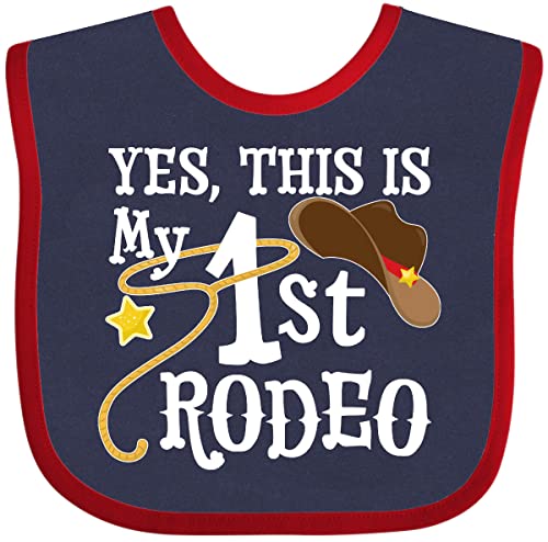 inktastic Yes, This Is My 1st Rodeo- Cowboy Hat with Red Band, Lasso Baby Bib