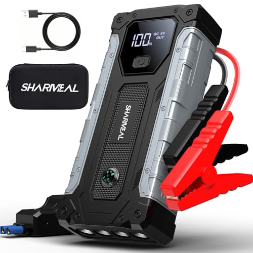 SHARMEAL Paquete de energía de arranque de coche de 3000 A, batería de coche de 12 V, banco de energía de arranque (hasta todos los motores de gas o diésel de 10.0 L), arrancador de coche portátil con