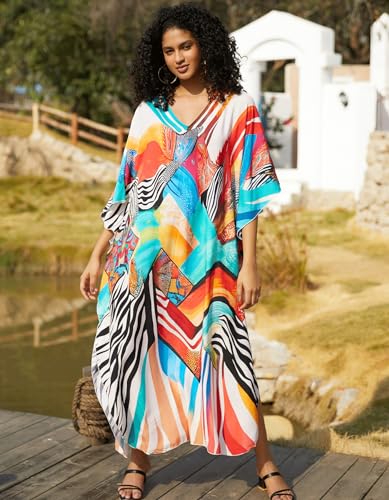 Image of NFVNKJ Women's Plus Size Beach Lounge Kaftan Maxi Dress Swimsuit Coverup for Women