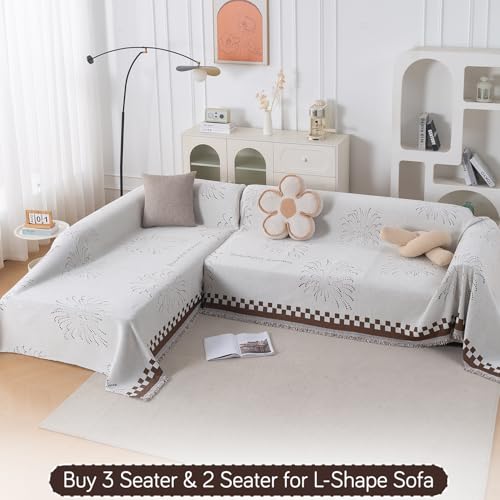 Image of HOKIPO Premium Chenille Printed Sofa Cover Throw Blanket 320 GSM for 2 Seater - All Season Use, 'Serene Abode Series' Brown Dot Burst (180x250 cm) (AR-6632-D6)