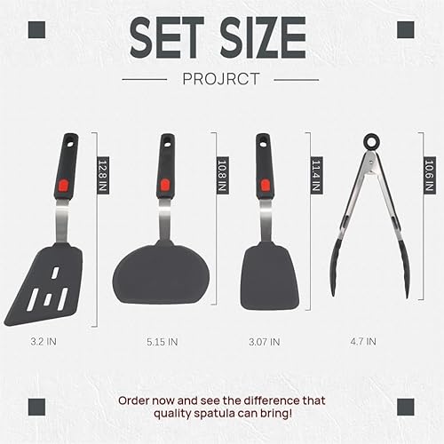 Miniatura 2 de Juego de 4 espátulas de silicona resistentes al calor de 600 F para utensilios de cocina antiadherentes, espátulas de cocina con acero inoxidable
