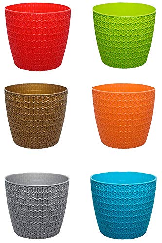 Image of Go Hooked Plastic Planter Pots Set of 6 | Multicolor Flower Pots Perfect for Home, Office & Garden Decor | Small Oslo Pot 5.5 Inch for Indoor & Outdoor Plants | Durable, Lightweight & Modern Design