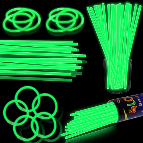 100 pk 8 Glow Sticks Bulk Party Favors Light up Glow Necklaces & Bracelets in the Dark Party Supplies For Christmas Halloween St. Patrick Birthday Neon Party (100 * Green)