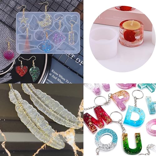 Image of 400g DIY Epoxy Resin Art Materials Kit For Making Coasters, Bangles, Pendant, Alphabet Keychains, Bookmarks, Tealight Candles with 5 Silicone moulds for Beginners (3:1 Raisin to Hardener)