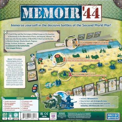 Image of Memoir '44 Board Game - WWII Historical Board Game of Epic Battles! Tabletop Miniatures Strategy Game for Kids & Adults, Ages 8+, 2-8 Players, 30-60 Minute Playtime, Made by Days of Wonder