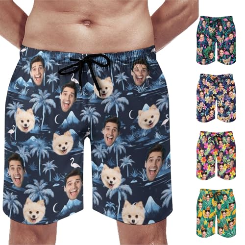 Custom Face Swim Trunks for Mens, Personalized Funny Beach Shorts with Faces Photo, Customized Swim Shorts Gift for Birthday