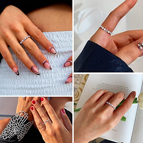 Moissanite Wedding Band, 0.7ct D Color VVS1 Lab Created Diamond 18K White Gold Plated 925 Sterling Silver Wedding Rings Half Eternity Wedding Band Stackable Ring for Women…3