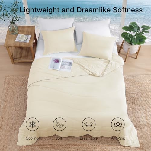 Monbix ChillChilla Cooling Comforter King Size-3 Pieces Cooling Blankets for Hot Sleepers and Night Sweats, Double-Sided Summer King Size Comforter Set, Breathable Lightweight Blanket Cream White