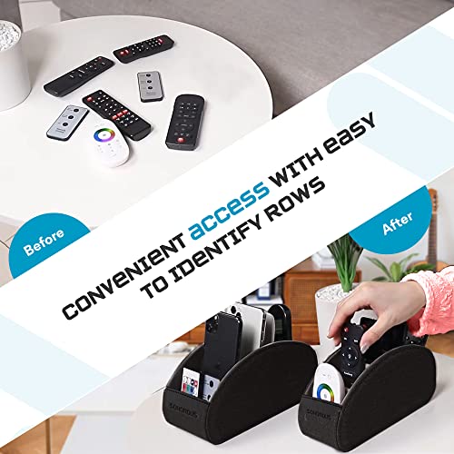 Sonorous Tv Remote Control Holder - Pu Leather Remote Caddy Organizer With 5 Compartments For Tv Controller, Dvd, Media Accessory & Office Supplies Storage - Minimalist Tv Controller Holder - Black #TOP5