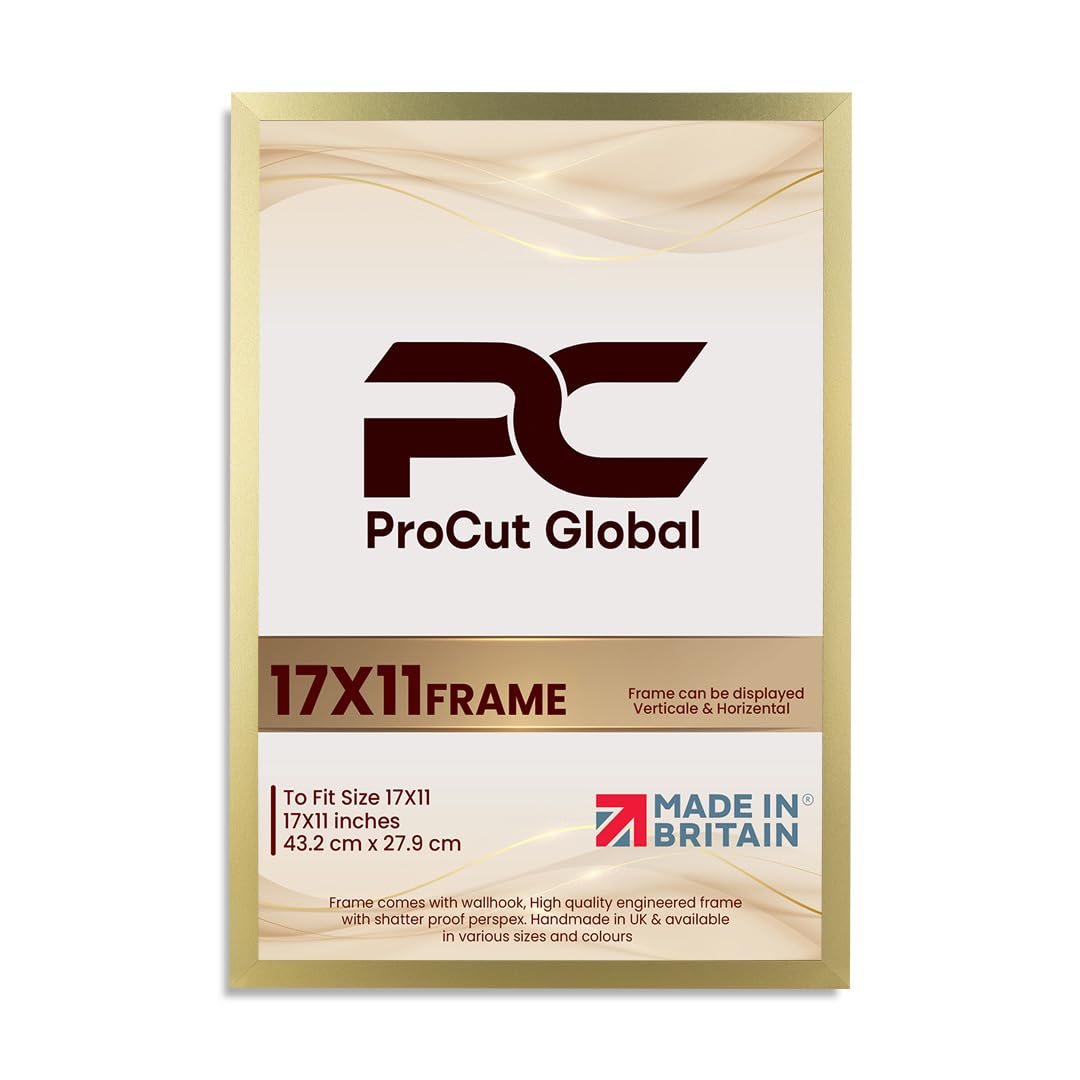 Procut Global 17X11 Gold Picture Frames – Sleek Wooden Photo Frame with Shatterproof Perspex for Wall or Tabletop – Perfect for Posters, Certificates, Prints–Multiple Sizes & Colors Available