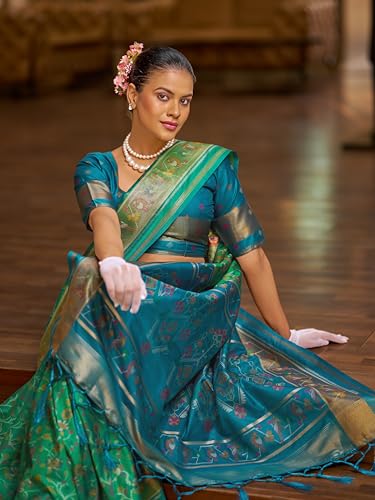 Image of SWORNOF Women's kanjivaram banarasi silk saree Zari Woven for festival Wedding silk with rich pallu Design sarees for women with Unstitched blouse piece