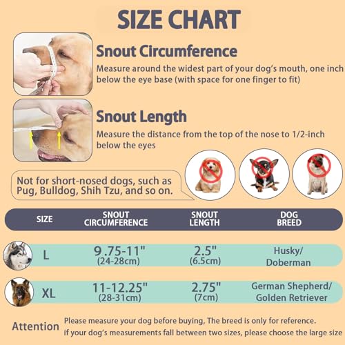 JAONLD Maulkorb für Hunde Einstellbar Hunde Maulkorb Mit Klettverschluss Giftköderschutz Hund Atmungsaktiv und Sicher Fressschutz Hund Geeignet zum Schutz vor Fressen, Bissen und Bellen (L)