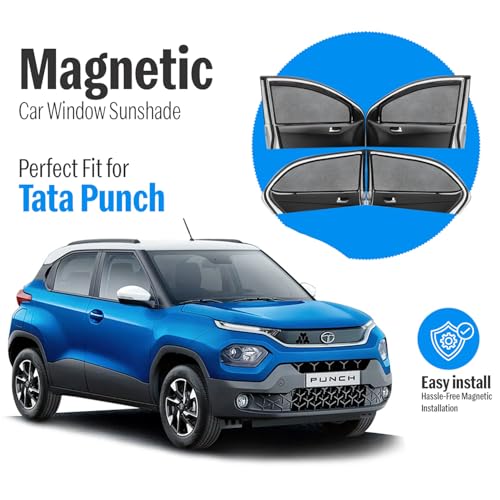 Image of Autofact Magnetic Car Sunshades Compatible with Tata Punch (Set of 4) - Easy Installation, UV Protection, Keeps Car Cool (Front 2 with Zippers for Easy Access, Rear 2 Without Zippers)